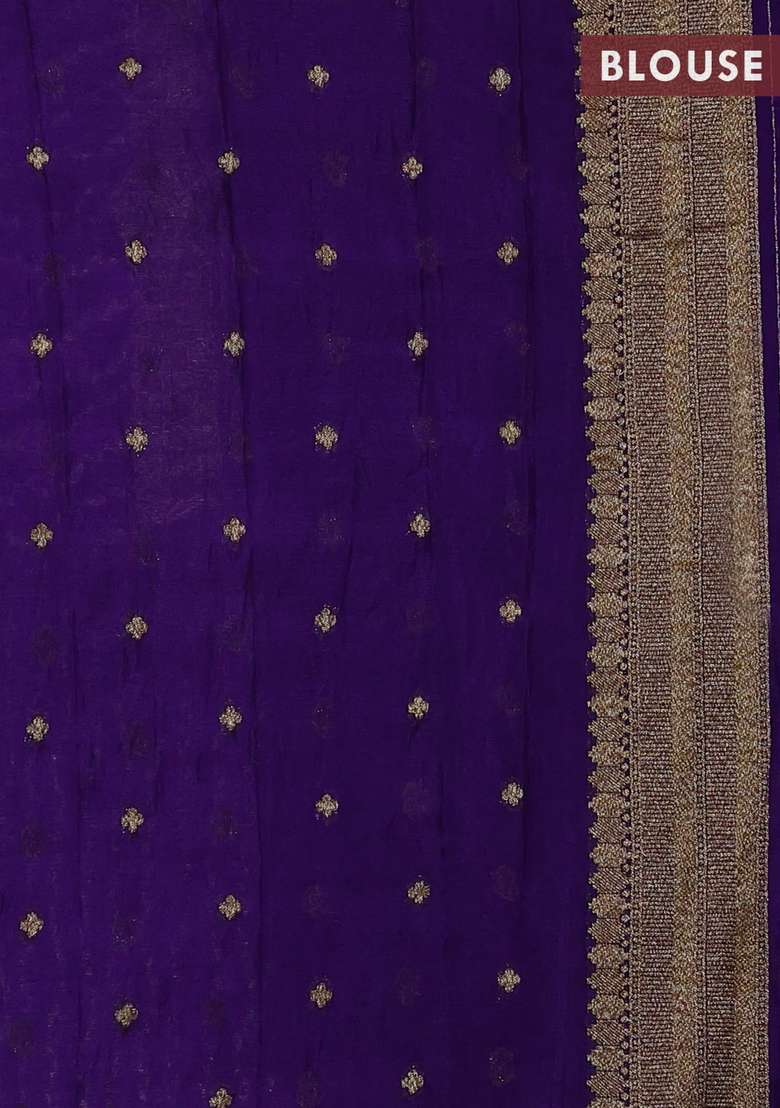 Banarasi Semi Crepe Saree Violet With Allover Geometric Weaves And Woven Border With Traditional Woven Design For Women - Indya