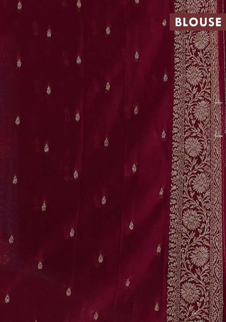 Banarasi Semi Crepe Saree Teal Blue And Dark Pink With Woven Buttas And Woven Border With Buttas And Brocade Design For Women - Indya