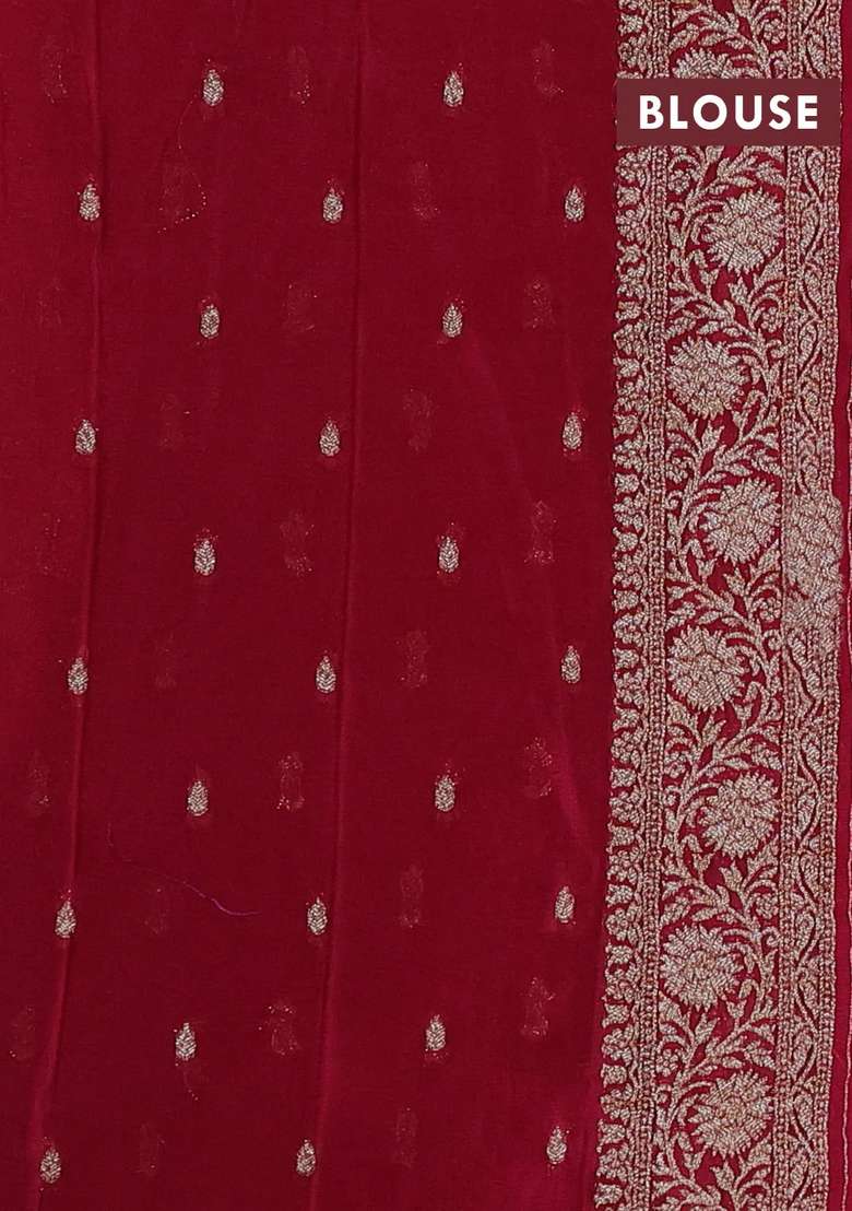 Banarasi Semi Crepe Saree Navy Blue And Dark Pink With Woven Buttas And Woven Border With Buttas And Brocade Design For Women - Indya