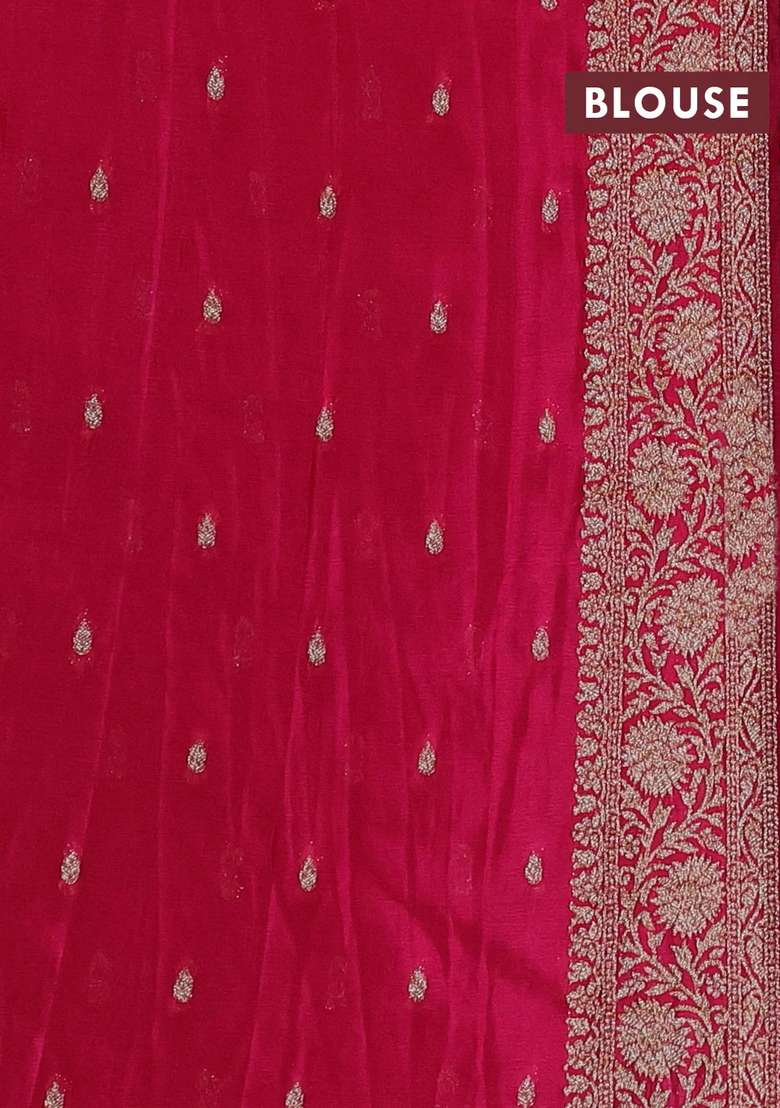 Banarasi Semi Crepe Saree Peacock Blue And Pink With Woven Buttas And Woven Border With Buttas And Brocade Design For Women - Indya
