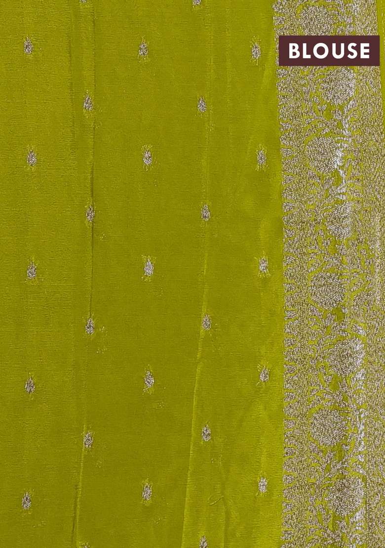 Banarasi Semi Crepe Saree Dark Magenta Pink And Lime Green With Woven Buttas And Woven Border With Buttas And Brocade Design For Women - Indya