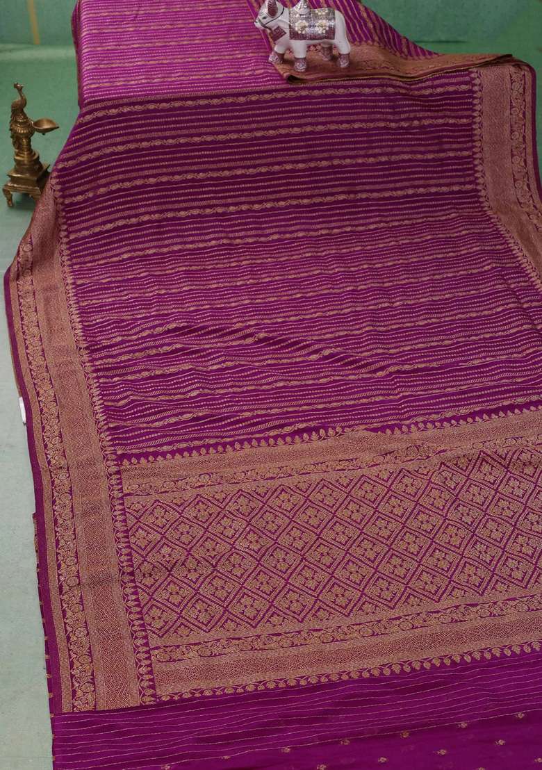 Banarasi Semi Crepe Saree Purple With Allover Thread Zari Weaves And Woven Border With Traditional Woven Design For Women - Indya