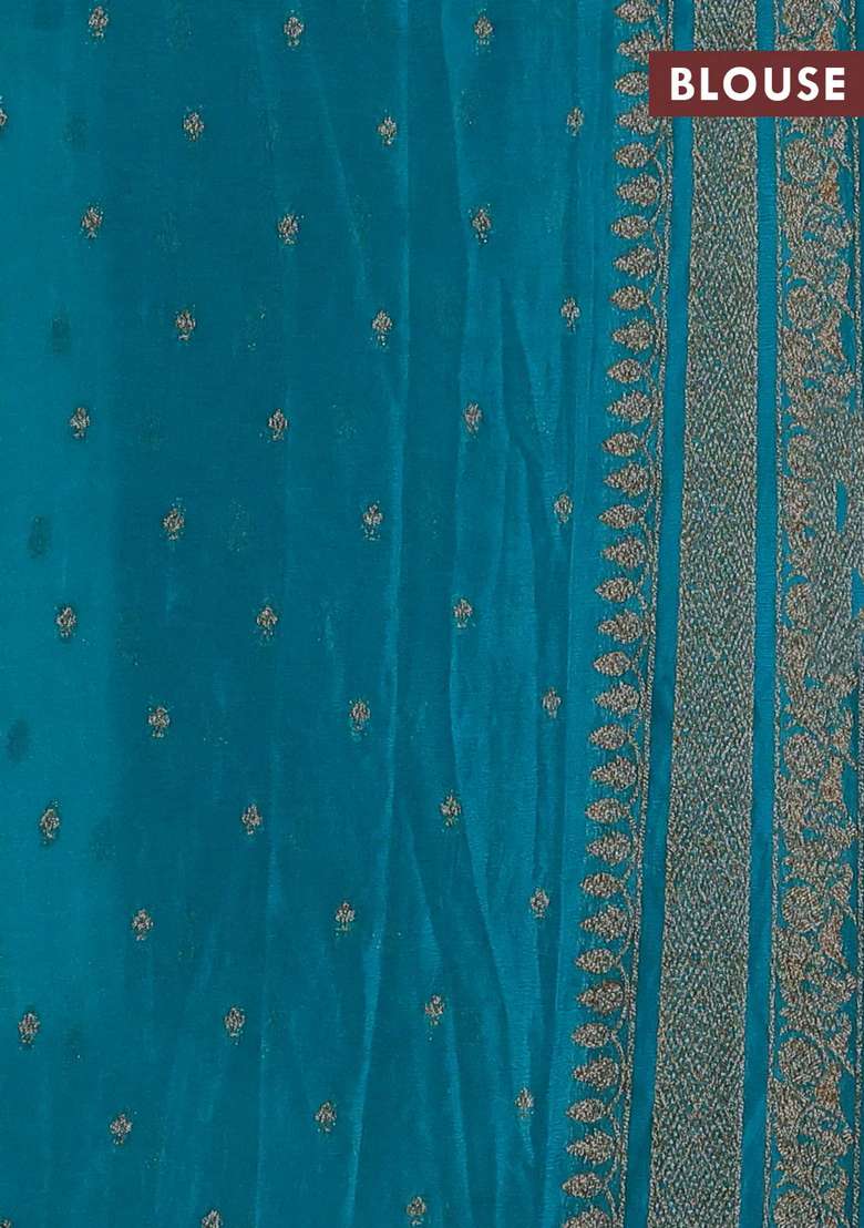 Banarasi Semi Crepe Saree Teal Blue With Allover Thread Zari Weaves And Woven Border With Traditional Woven Design For Women - Indya