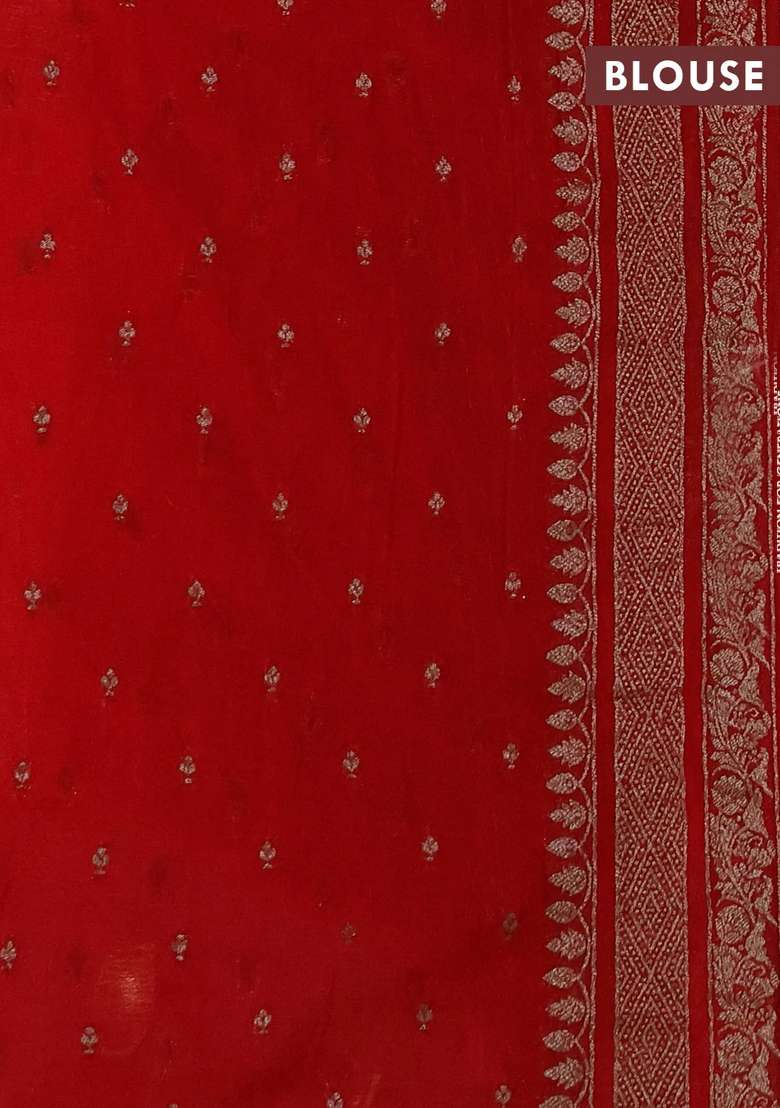 Banarasi Semi Crepe Saree Red With Allover Thread Zari Weaves And Woven Border With Traditional Woven Design For Women - Indya