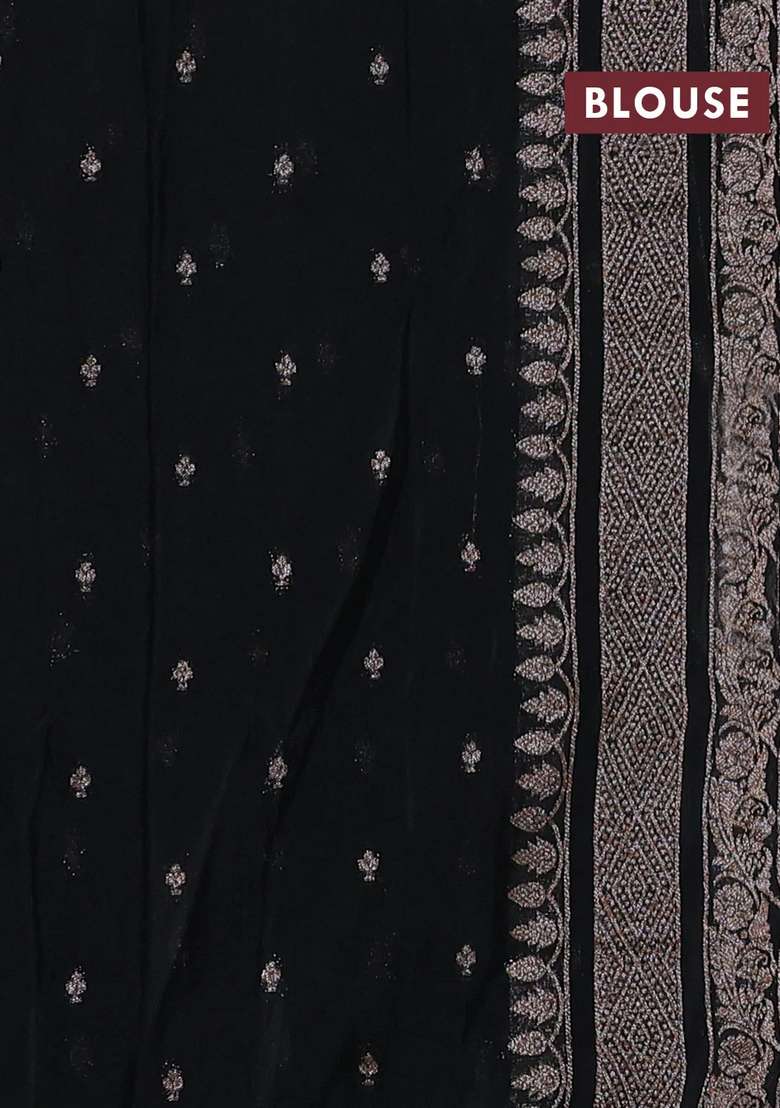 Banarasi Semi Crepe Saree Black With Allover Thread Zari Weaves And Woven Border With Traditional Woven Design For Women - Indya
