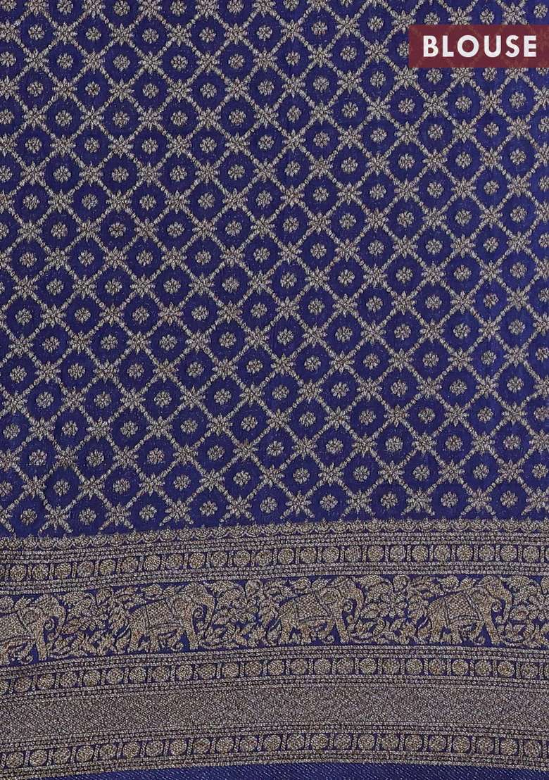 Banarasi Semi Crepe Saree Blue With Woven Buttas And Woven Border With Buttas And Brocade Design For Women - Indya