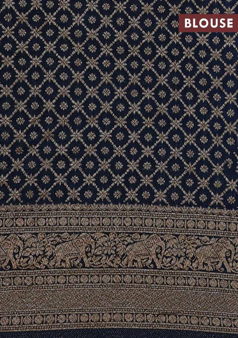 Banarasi Semi Crepe Saree Peacock Blue With Woven Buttas And Woven Border With Buttas And Brocade Design For Women - Indya