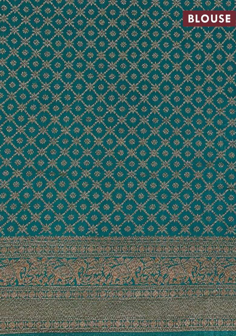 Banarasi Semi Crepe Saree Teal Blue With Woven Buttas And Woven Border With Buttas And Brocade Design For Women - Indya