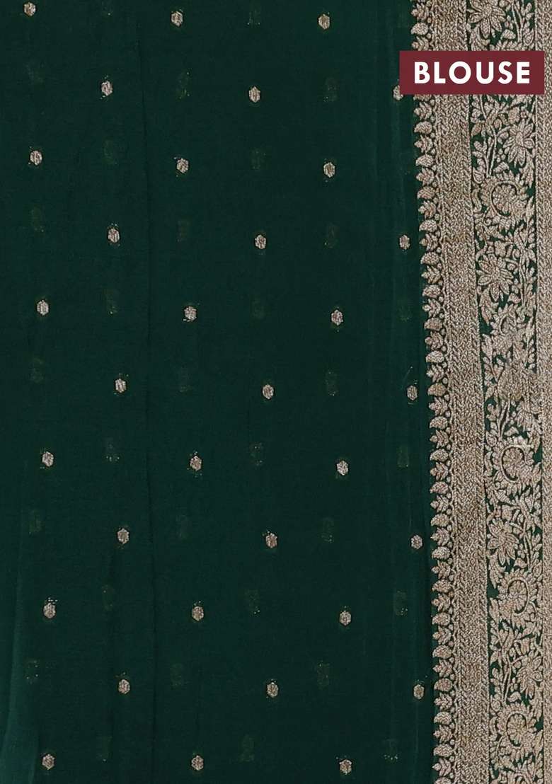 Banarasi Semi Crepe Saree Green With Allover Thread Zari Weaves And Woven Border With Traditional Woven Design For Women - Indya