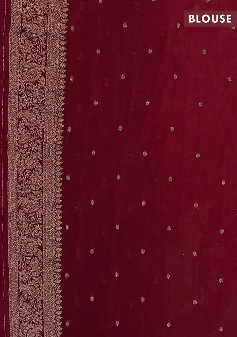 Banarasi Semi Crepe Saree Maroon With Allover Thread Zari Weaves And Woven Border With Traditional Woven Design For Women - Indya