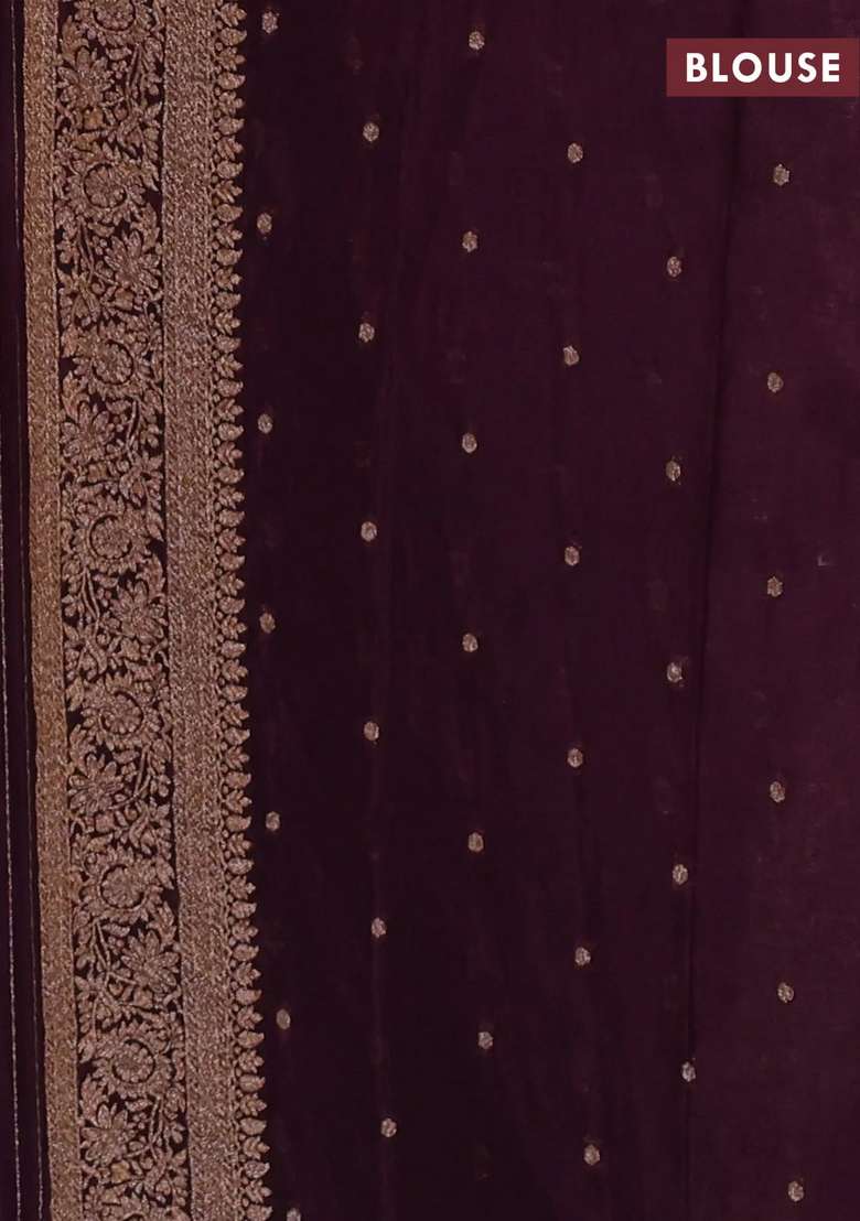 Banarasi Semi Crepe Saree Deep Wine With Allover Thread Zari Weaves And Woven Border With Traditional Woven Design For Women - Indya