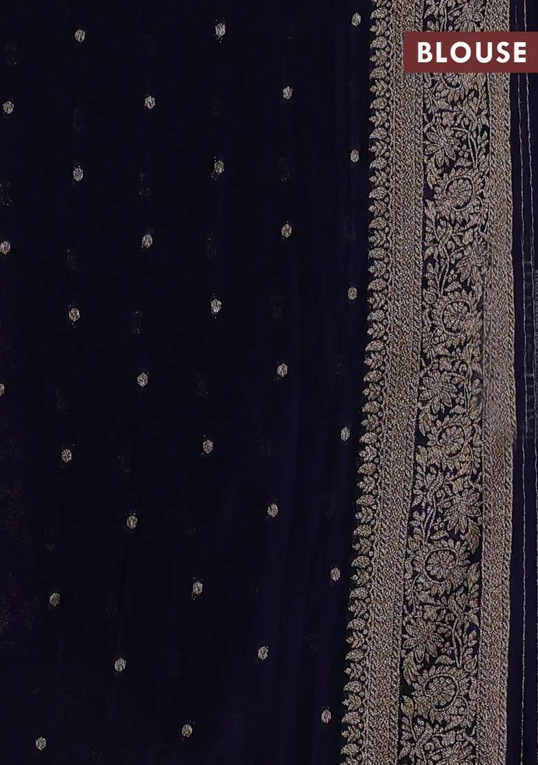 Banarasi Semi Crepe Saree Navy Blue With Allover Thread Zari Weaves And Woven Border With Traditional Woven Design For Women - Indya