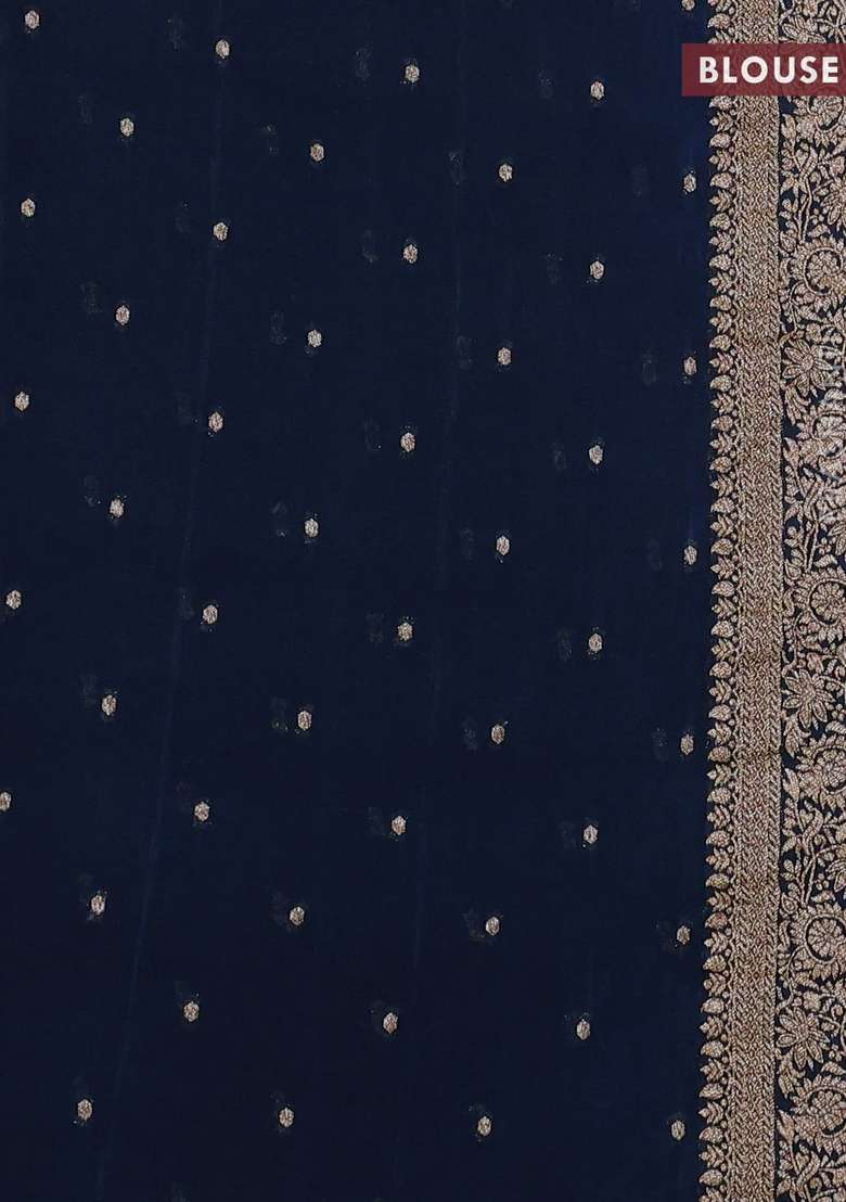 Banarasi Semi Crepe Saree Peacock Blue With Allover Thread Zari Weaves And Woven Border With Traditional Woven Design For Women - Indya