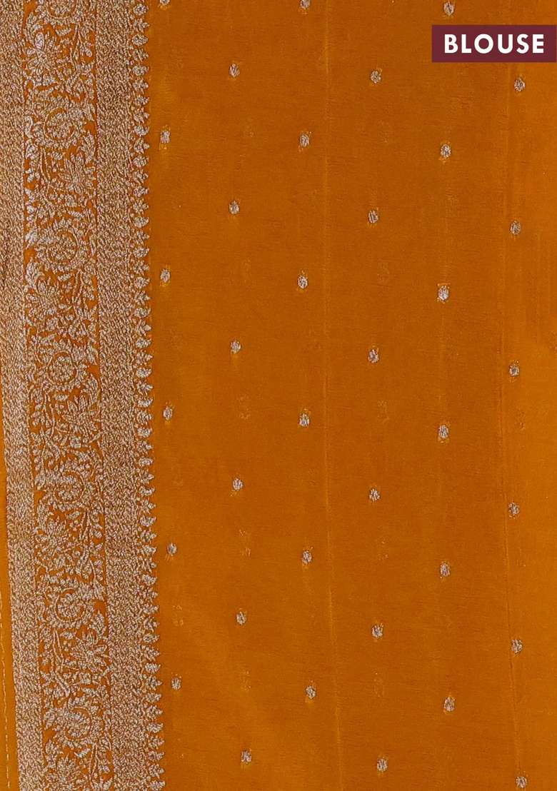 Banarasi Semi Crepe Saree Mango Yellow With Allover Thread Zari Weaves And Woven Border With Traditional Woven Design For Women - Indya