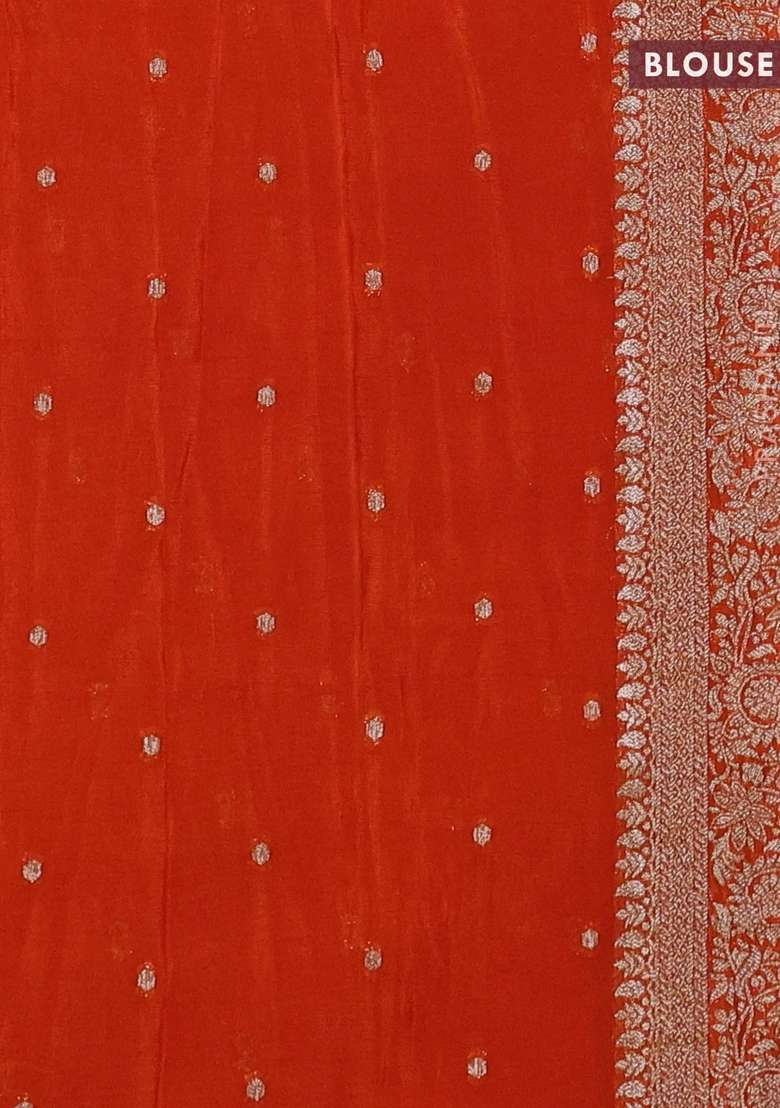 Banarasi Semi Crepe Saree Deep Wine And Orange With Allover Thread Zari Weaves And Woven Border With Traditional Woven Design For Women - Indya