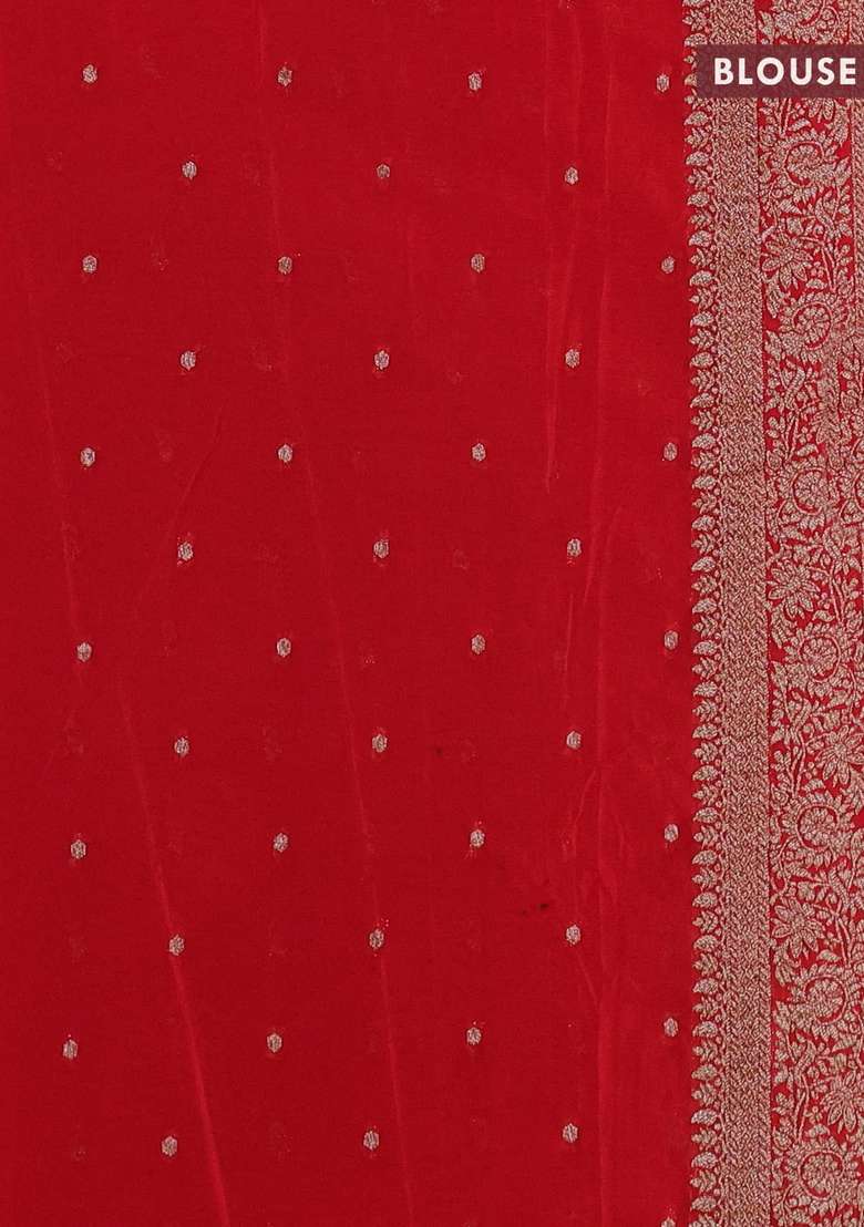 Banarasi Semi Crepe Saree Green And Red With Allover Thread Zari Weaves And Woven Border With Traditional Woven Design For Women - Indya
