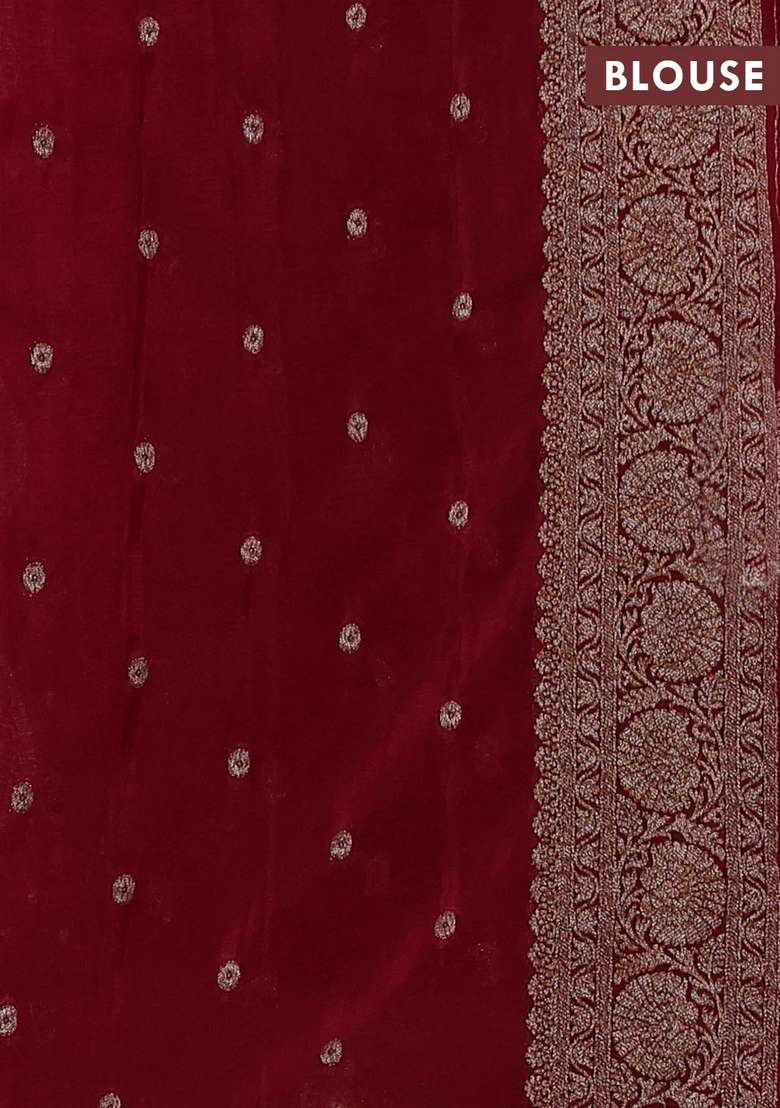 Banarasi Semi Crepe Saree Navy Blue And Maroon With Woven Buttas And Woven Border With Buttas And Brocade Design For Women - Indya