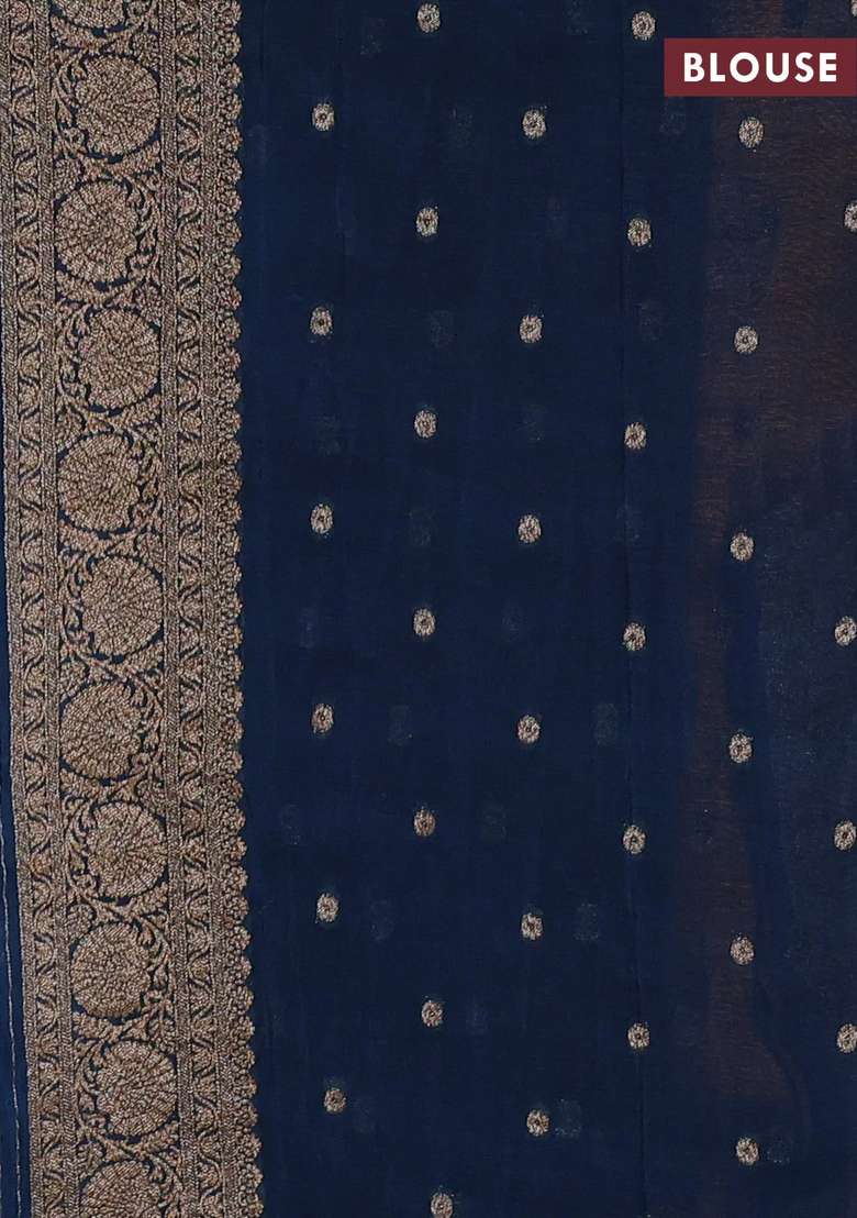 Banarasi Semi Crepe Saree Mustard Yellow And Peacock Blue With Woven Buttas And Woven Border With Buttas And Brocade Design For Women - Indya