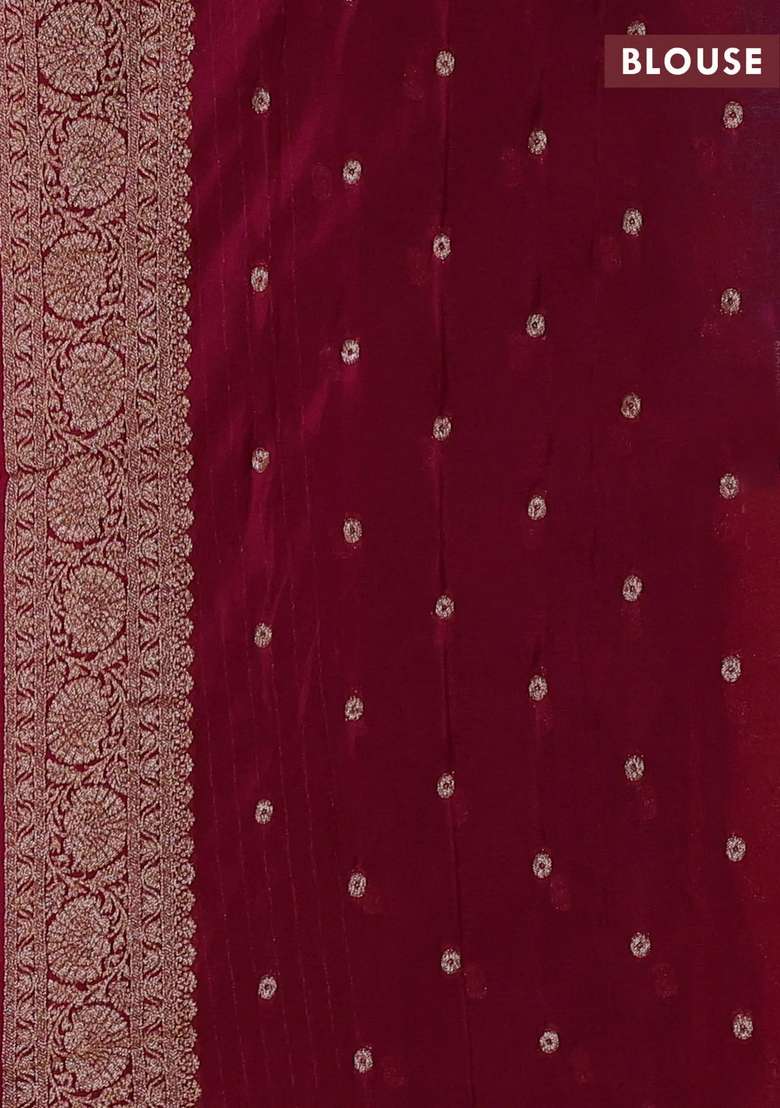 Banarasi Semi Crepe Saree Teal Blue And Dark Pink With Woven Buttas And Woven Border With Buttas And Brocade Design For Women - Indya