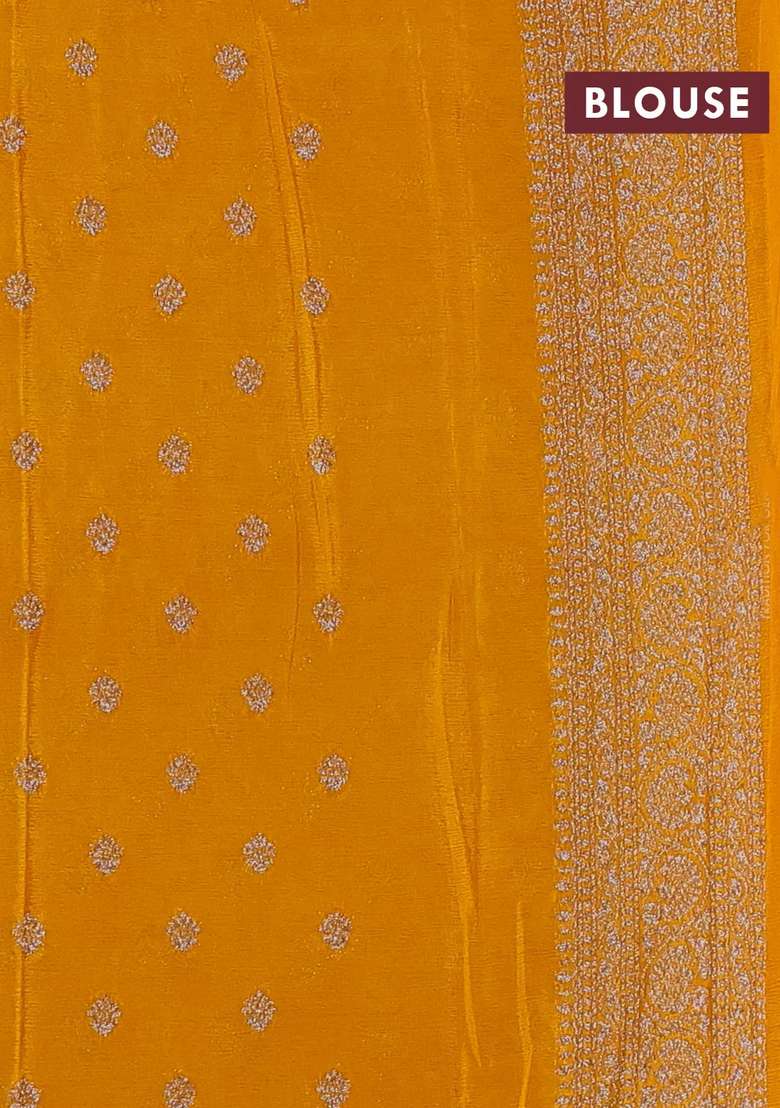 Banarasi Semi Crepe Saree Red And Mustard Yellow With Woven Buttas And Woven Border With Buttas And Brocade Design For Women - Indya