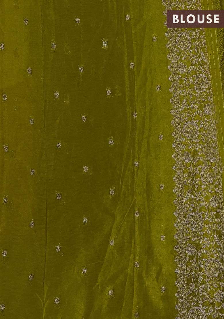 Banarasi Semi Crepe Saree Maroon And Lime Green With Woven Buttas And Woven Border With Buttas And Brocade Design For Women - Indya