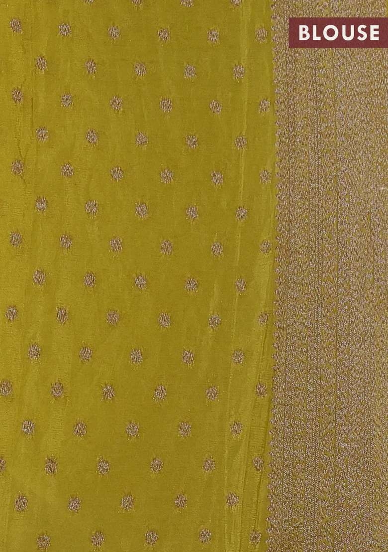 Banarasi Semi Crepe Saree Lime Yellow With Allover Thread Zari Weaves And Woven Border With Traditional Woven Design For Women - Indya