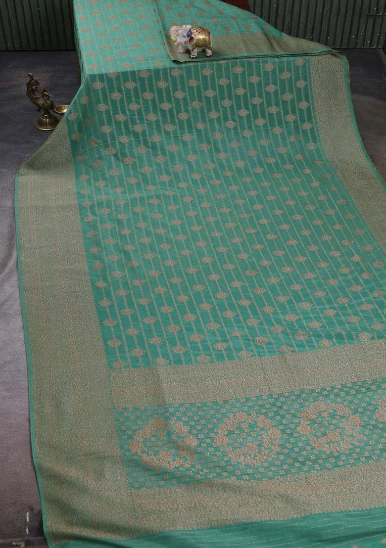 Banarasi Semi Crepe Saree Pastel Green With Allover Thread Zari Weaves And Woven Border With Traditional Woven Design For Women - Indya
