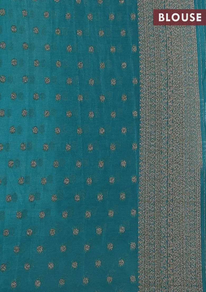 Banarasi Semi Crepe Saree Teal Shade With Allover Thread Zari Weaves And Woven Border With Traditional Woven Design For Women - Indya
