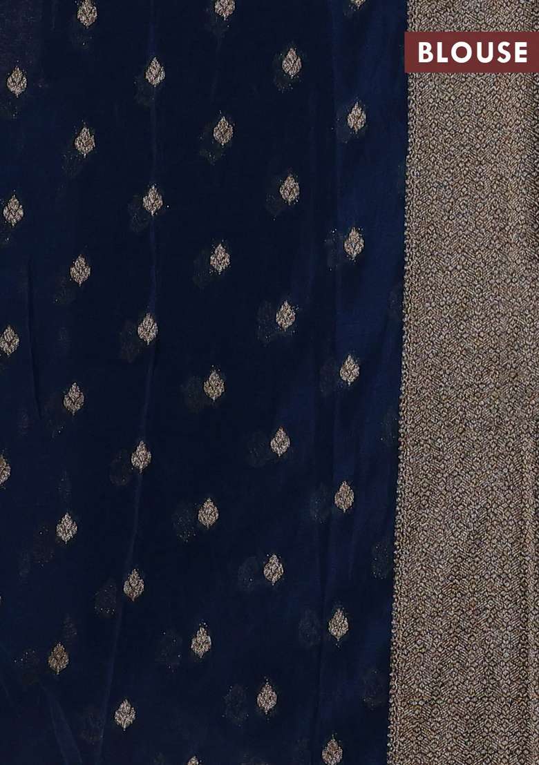 Banarasi Semi Crepe Saree Peacock Blue With Woven Buttas And Woven Border With Buttas And Brocade Design For Women - Indya