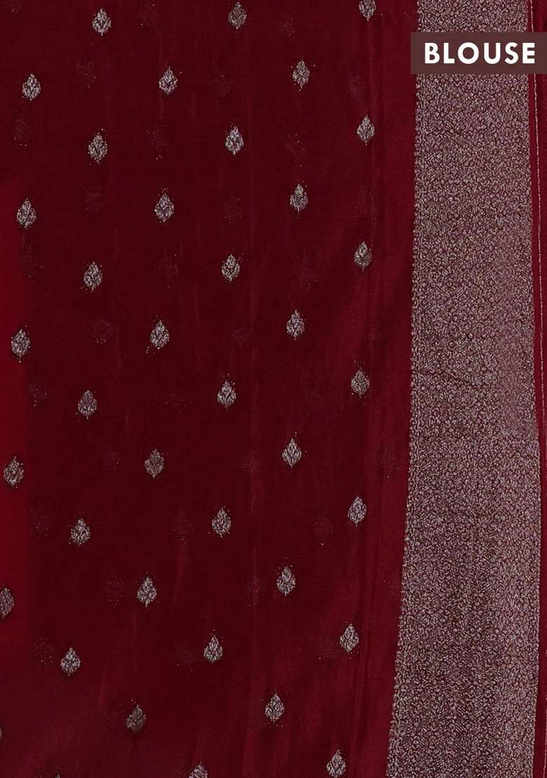 Banarasi Semi Crepe Saree Red With Woven Buttas And Woven Border With Buttas And Brocade Design For Women - Indya