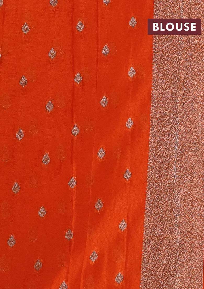 Banarasi Semi Crepe Saree Orange With Woven Buttas And Woven Border With Buttas And Brocade Design For Women - Indya