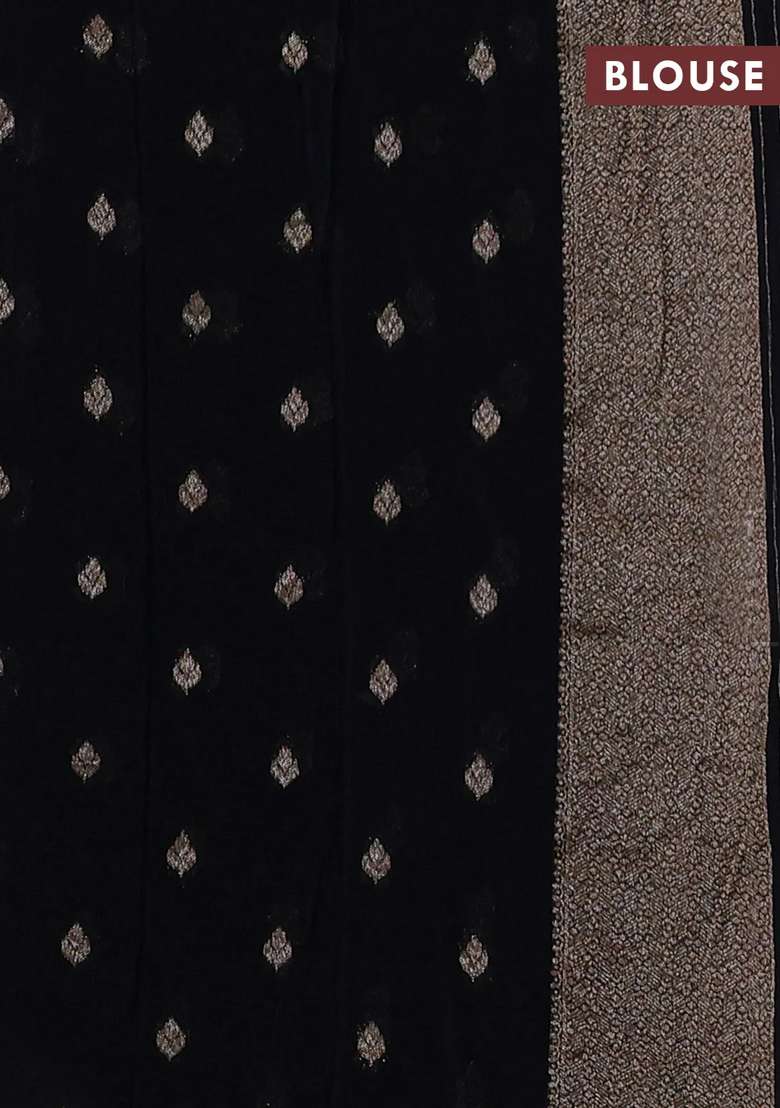 Banarasi Semi Crepe Saree Black With Woven Buttas And Woven Border With Buttas And Brocade Design For Women - Indya