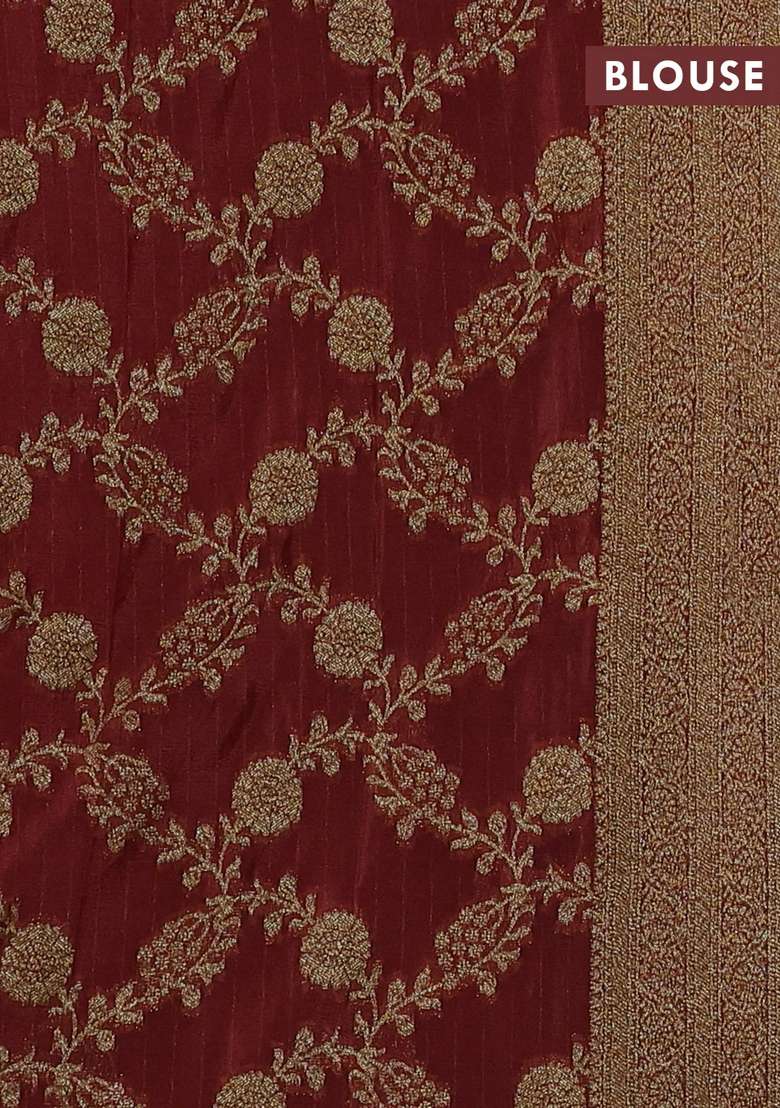 Banarasi Semi Crepe Saree Pastel Maroon With Woven Buttas And Woven Border With Buttas And Brocade Design For Women - Indya