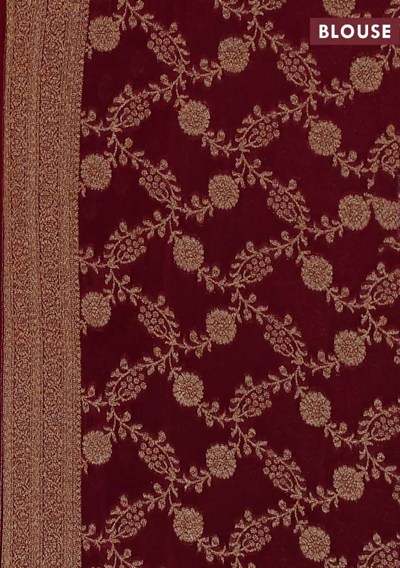 Banarasi Semi Crepe Saree Maroon With Woven Buttas And Woven Border With Buttas And Brocade Design For Women - Indya