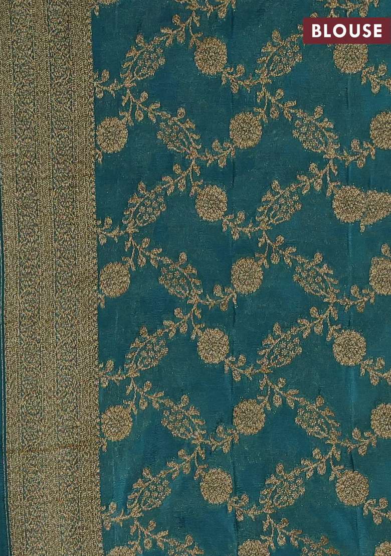 Banarasi Semi Crepe Saree Teal Blue With Woven Buttas And Woven Border With Buttas And Brocade Design For Women - Indya