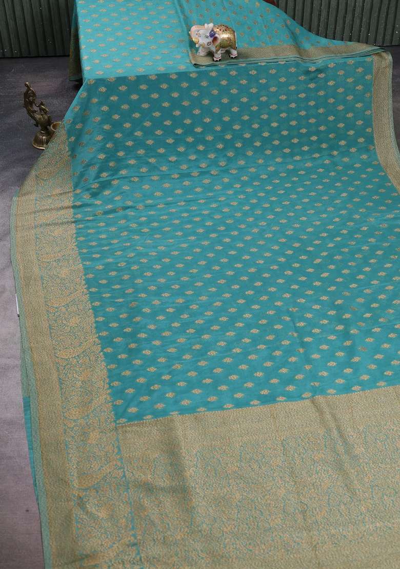 Banarasi Semi Crepe Saree Pastel Green With Woven Buttas And Woven Border With Buttas And Brocade Design For Women - Indya