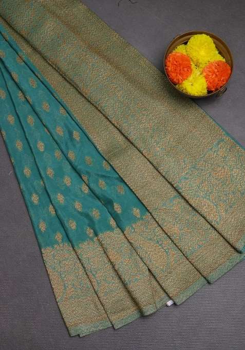 Banarasi Semi Crepe Saree Pastel Green With Woven Buttas And Woven Border With Buttas And Brocade Design For Women