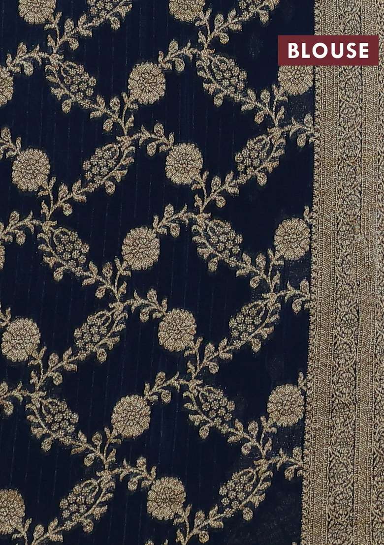 Banarasi Semi Crepe Saree Peacock Blue With Woven Buttas And Woven Border With Buttas And Brocade Design For Women - Indya