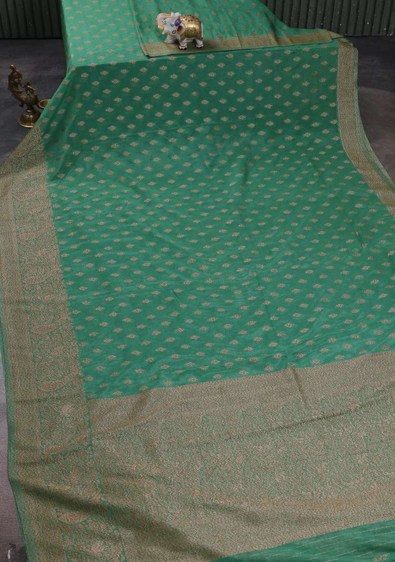 Banarasi Semi Crepe Saree Pastel Green With Woven Buttas And Woven Border With Buttas And Brocade Design For Women - Indya