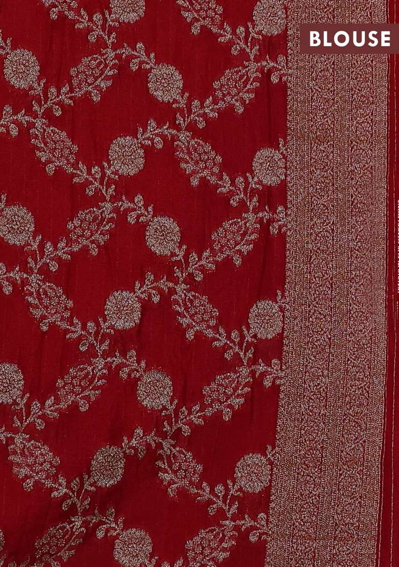 Banarasi Semi Crepe Saree Red With Woven Buttas And Woven Border With Buttas And Brocade Design For Women - Indya
