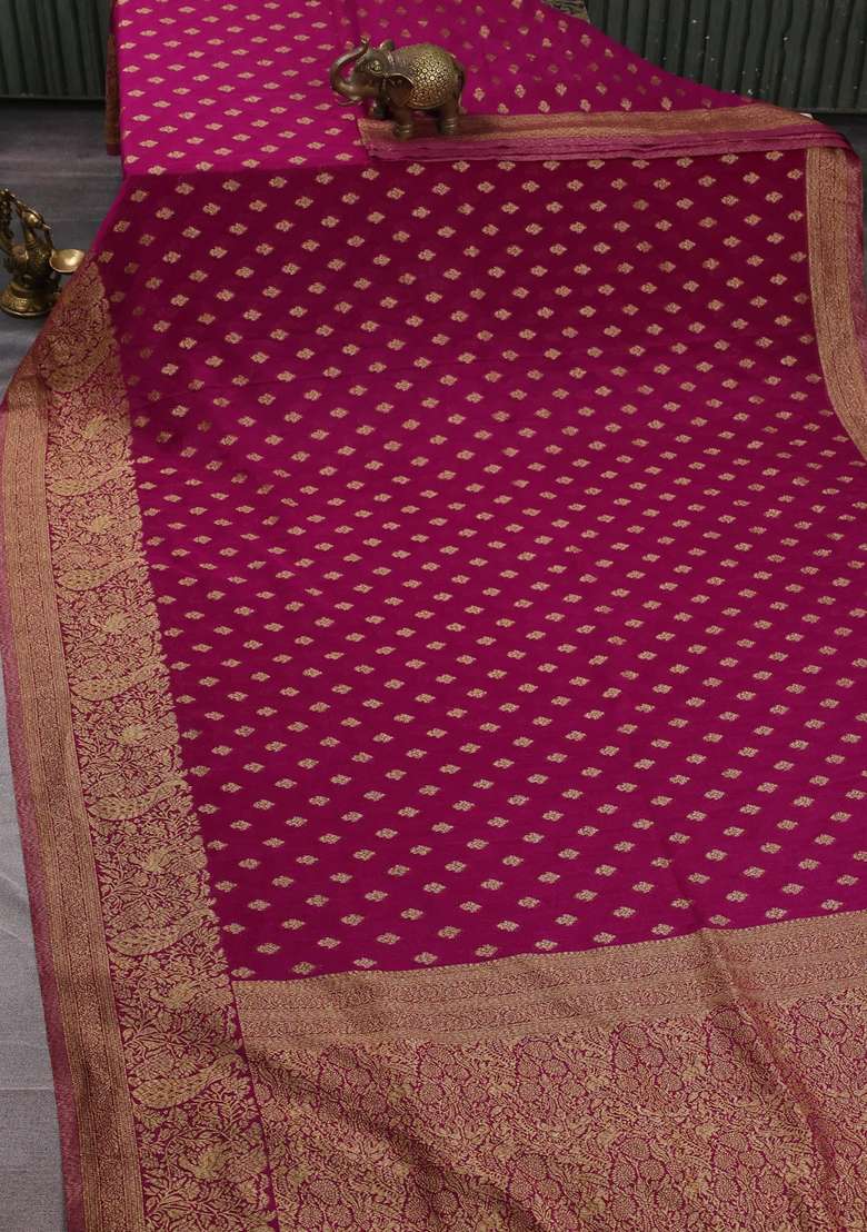 Banarasi Semi Crepe Saree Purple With Woven Buttas And Woven Border With Buttas And Brocade Design For Women - Indya