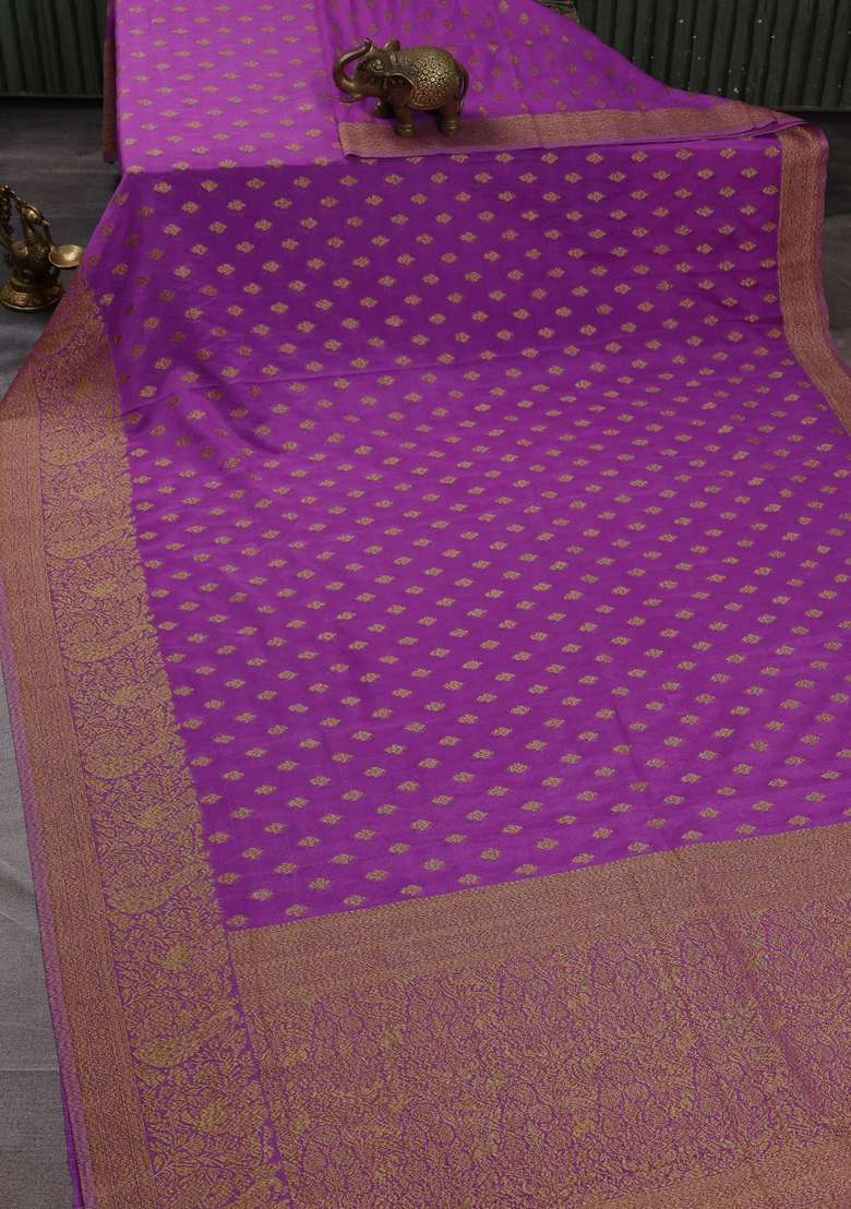 Banarasi Semi Crepe Saree Lavender With Woven Buttas And Woven Border With Buttas And Brocade Design For Women - Indya