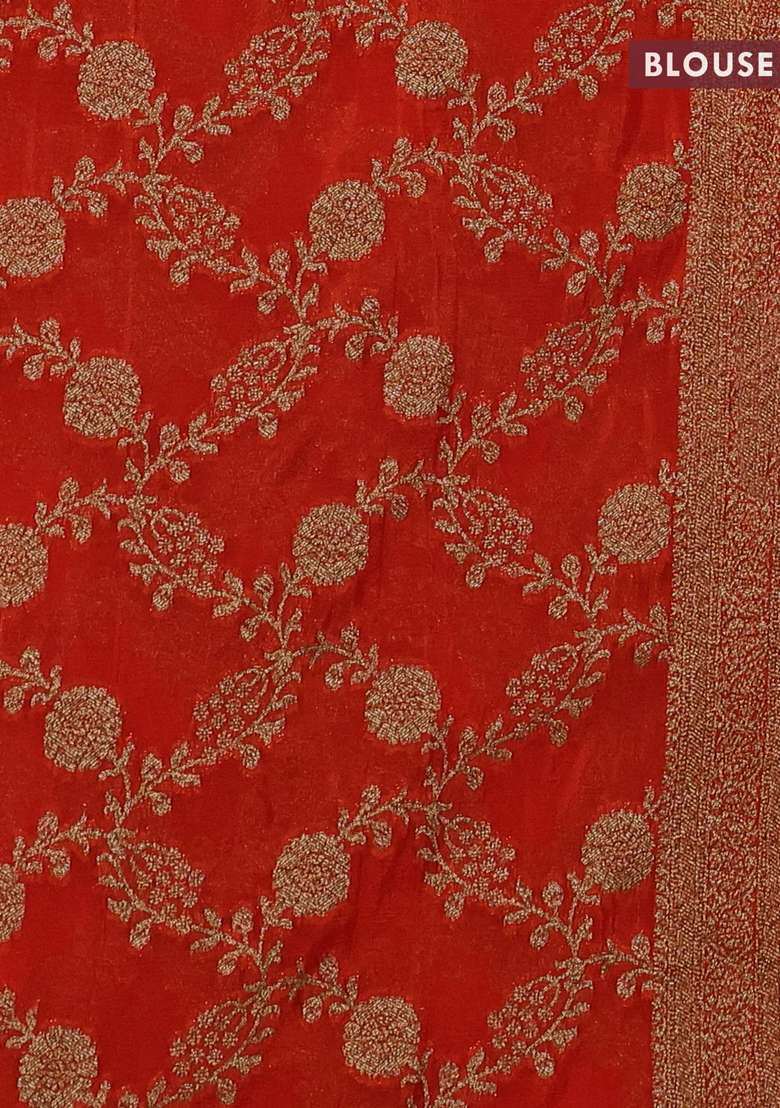Banarasi Semi Crepe Saree Orange With Woven Buttas And Woven Border With Buttas And Brocade Design For Women - Indya
