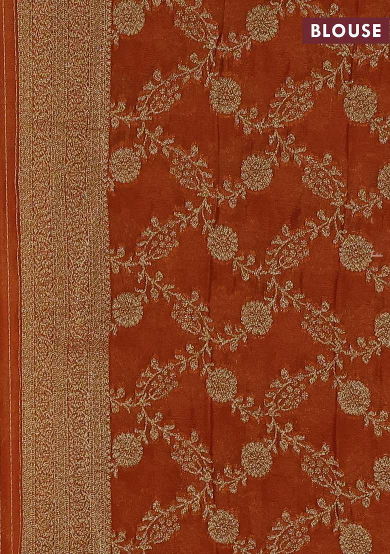 Banarasi Semi Crepe Saree Rustic Orange With Woven Buttas And Woven Border With Buttas And Brocade Design For Women - Indya