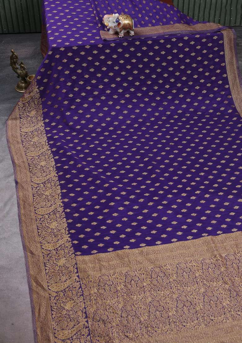 Banarasi Semi Crepe Saree Violet With Woven Buttas And Woven Border With Buttas And Brocade Design For Women - Indya