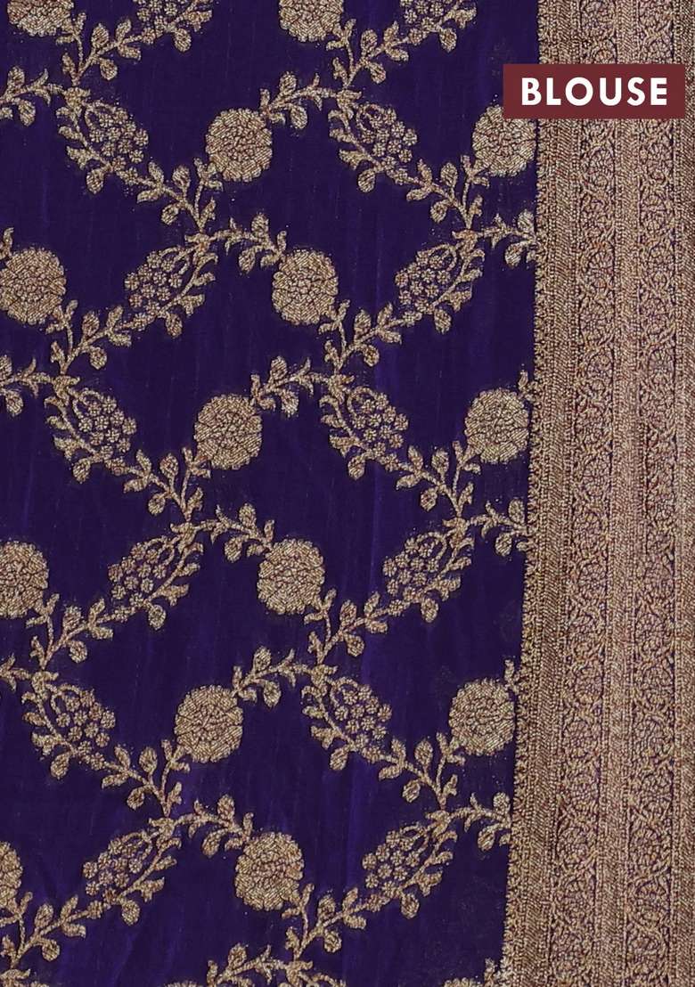 Banarasi Semi Crepe Saree Violet With Woven Buttas And Woven Border With Buttas And Brocade Design For Women - Indya