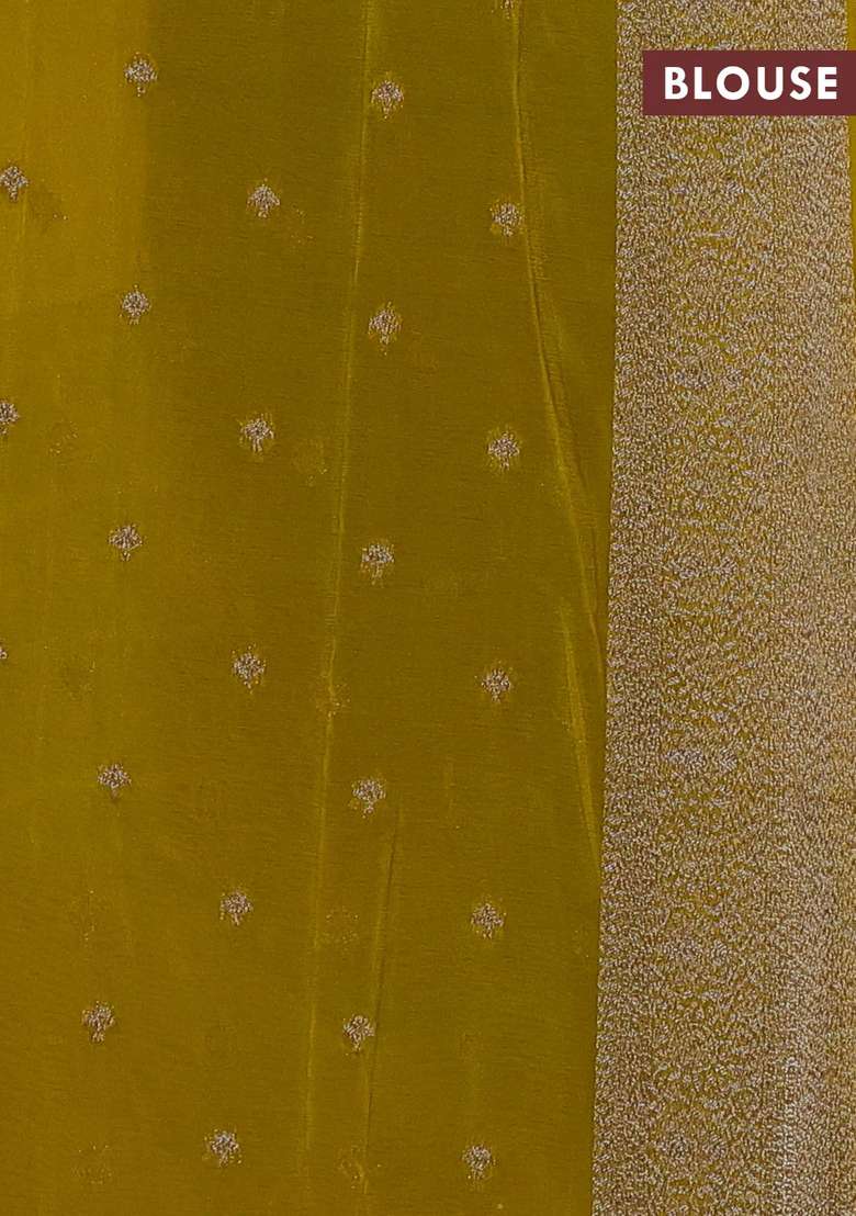 Banarasi Semi Crepe Saree Green And Yellow With Allover Checks Buttas And Woven Border With Buttas And Brocade Design For Women - Indya