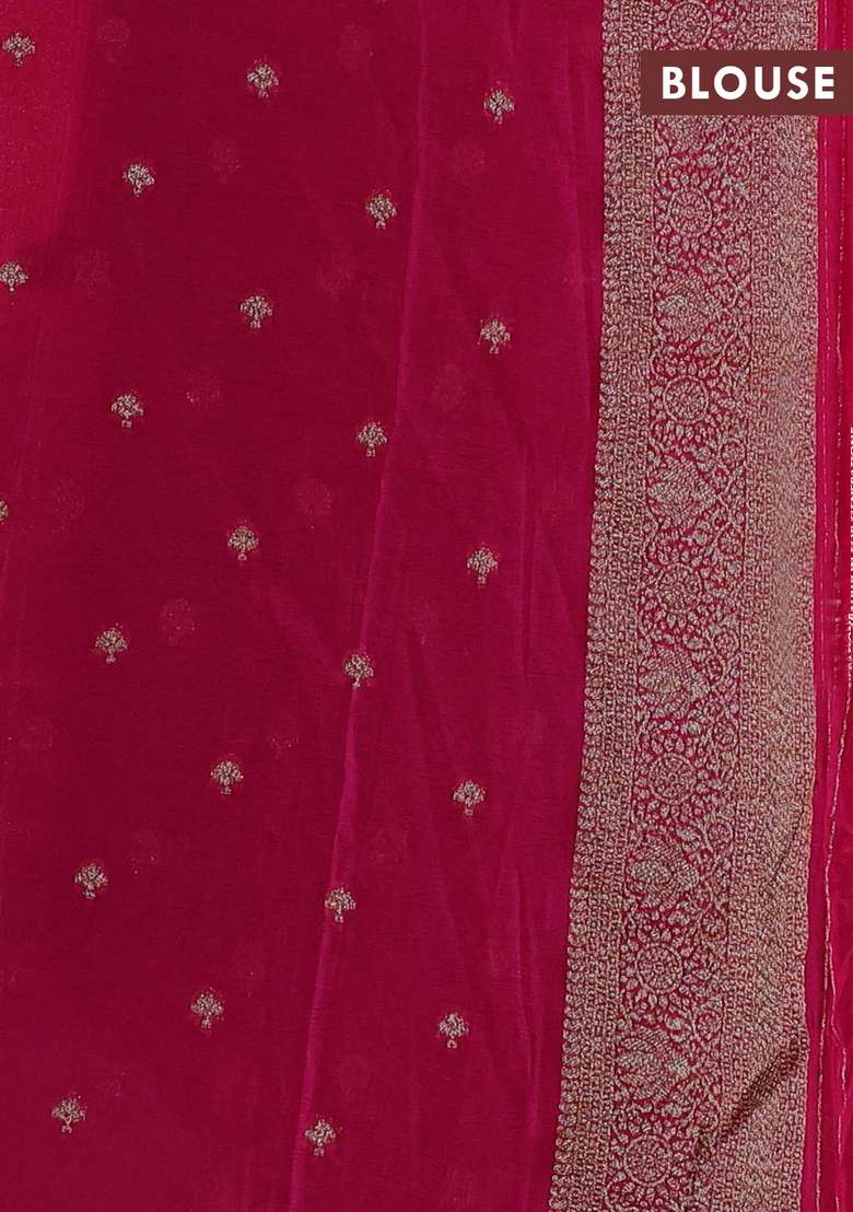 Banarasi Semi Crepe Saree Dark Blue And Pink With Allover Checks Buttas And Woven Border With Buttas And Brocade Design For Women - Indya