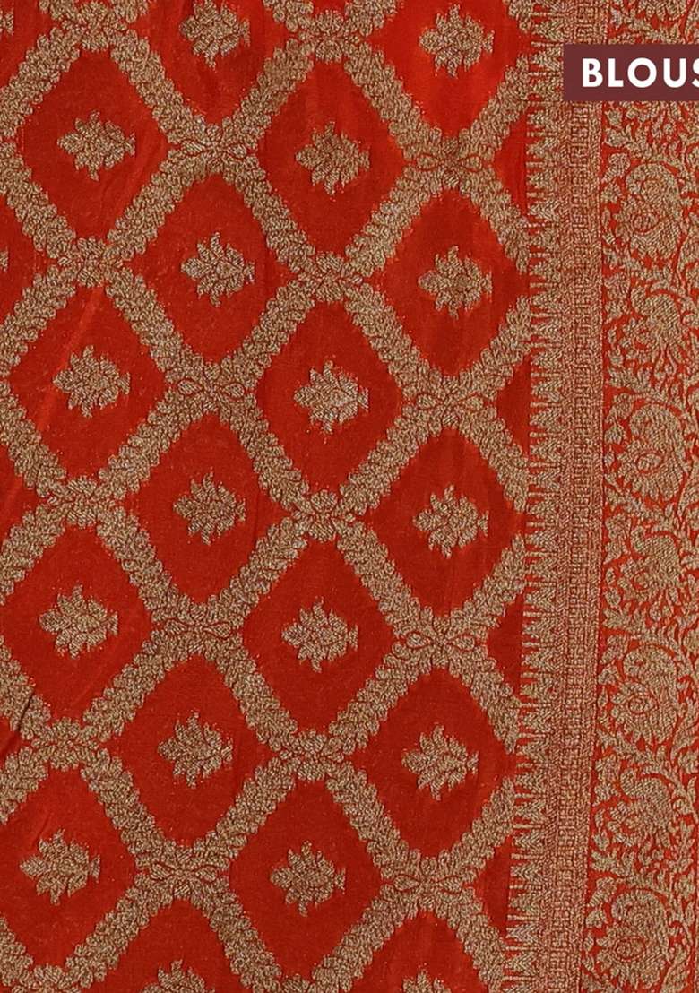 Banarasi Semi Crepe Saree Orange With Woven Buttas And Woven Border With Buttas And Brocade Design For Women - Indya