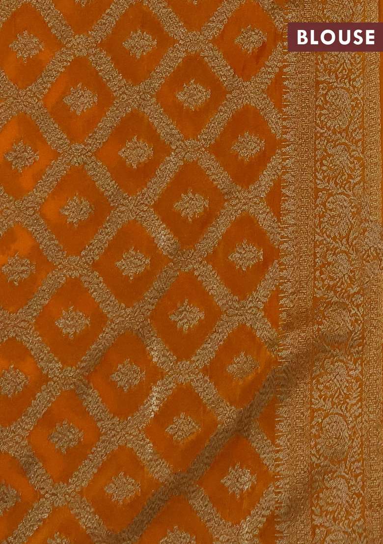 Banarasi Semi Crepe Saree Mango Yellow With Woven Buttas And Woven Border With Buttas And Brocade Design For Women - Indya